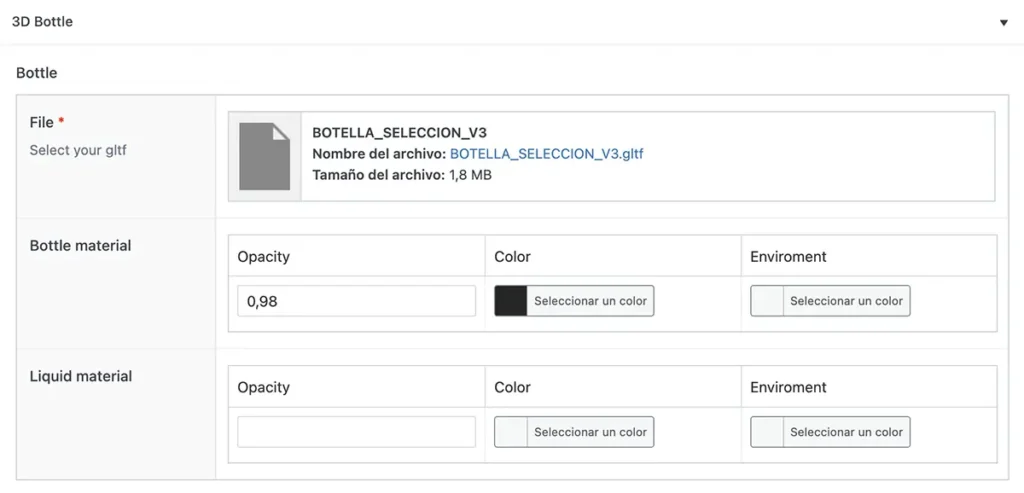 Gestión de la botella en 3D