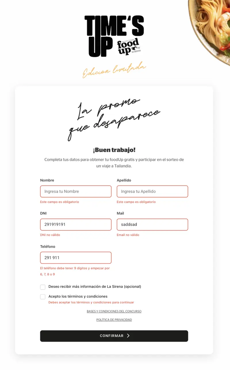 Control de los campos del formulario para evitar errores del usuario.